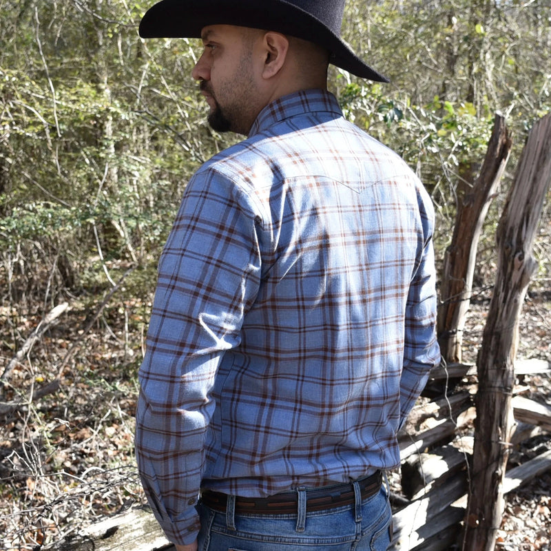 Flynt Western Men's Amistad Western Pearl Snap Shirt in Blue Plaid