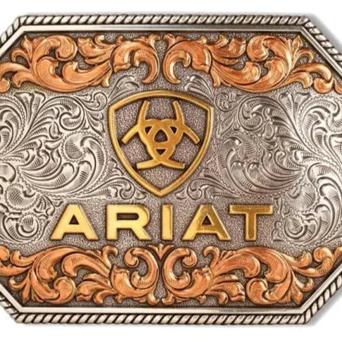 Ariat Logo Antique Silver and Rose Gold Rectangle Buckle