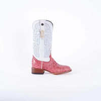 Tanner Mark Women's Pink Ostrich Print Western Boot