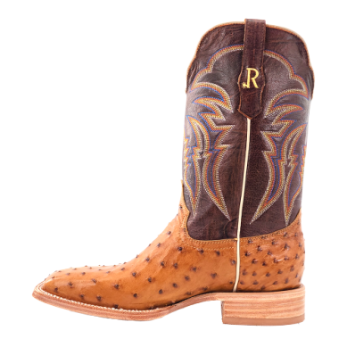 R. Watson Men's Antique Saddle Bruciato Full Quill Ostrich Boots