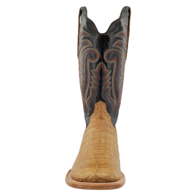 R. Watson Men's Caiman Belly Wide Square Toe Boot in Saddle