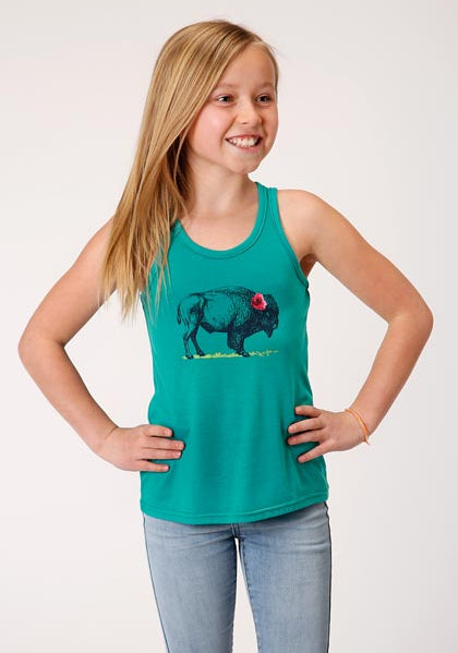 Roper Girl's Buffalo Tank-Turquoise