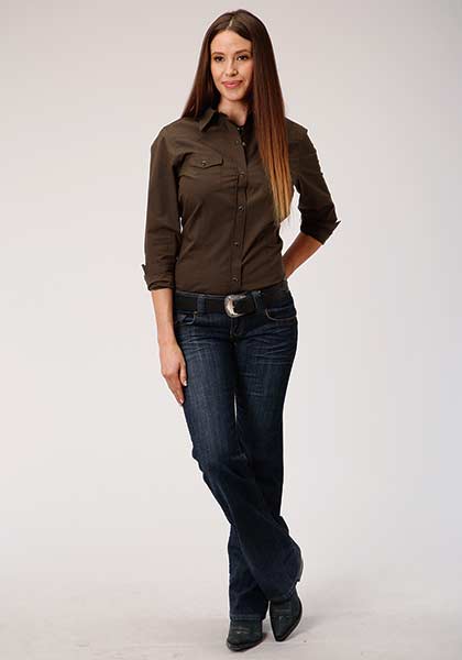 Roper Women's Solid Brown Button Down