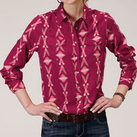 Roper Women's Pink and Grey Aztec Snap Shirt