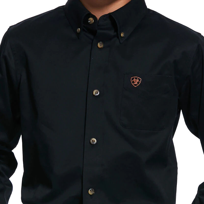 Ariat Boy's Solid Classic Fit Button Down Shirt in Black