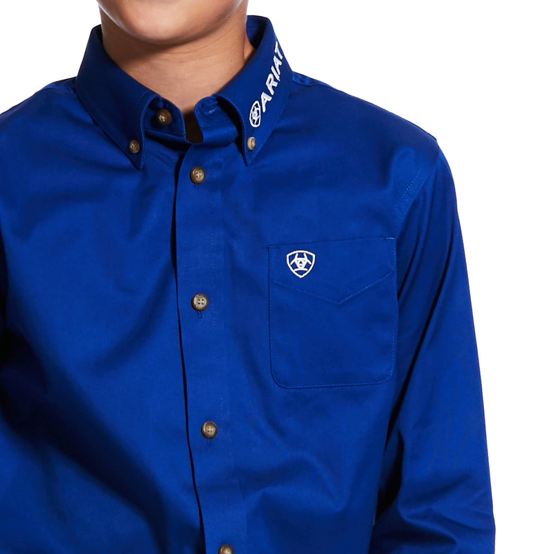 Ariat Boy's Team Logo Twill Button Down Shirt-Ultramarine Blue