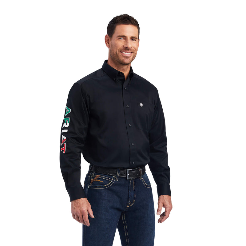 Ariat Men's Team Logo Twill Fitted Button Down Long Sleeve Shirt- Black/Mexico