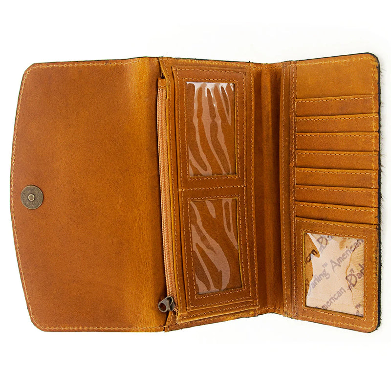 American Darling Tooled Leather and Hair on Hide Leather Snap Clutch