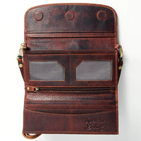 American Darling Brown Leather Tooled and Painted Cross Body Wallet