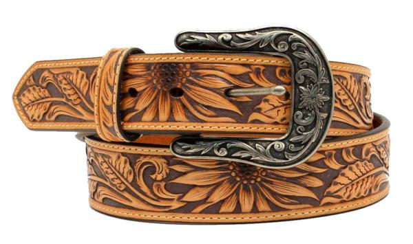 Nocona Women's Natural Sunflower Tooled Leather Belt