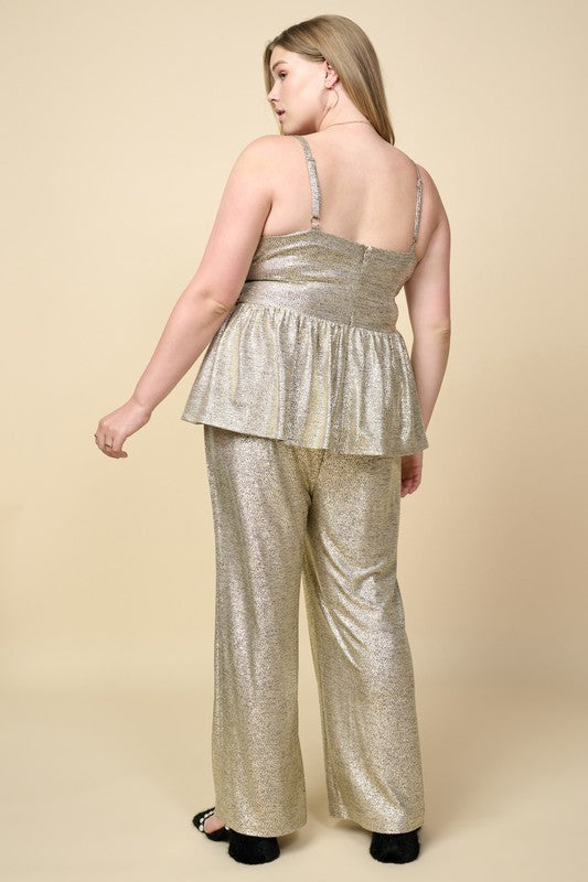 Women's Champaign Metallic Foil Twisted Cami Plus Size