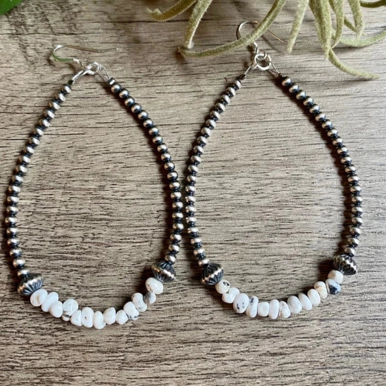 Authentic Navajo Pearl and White Buffalo Tear Drop Earrings