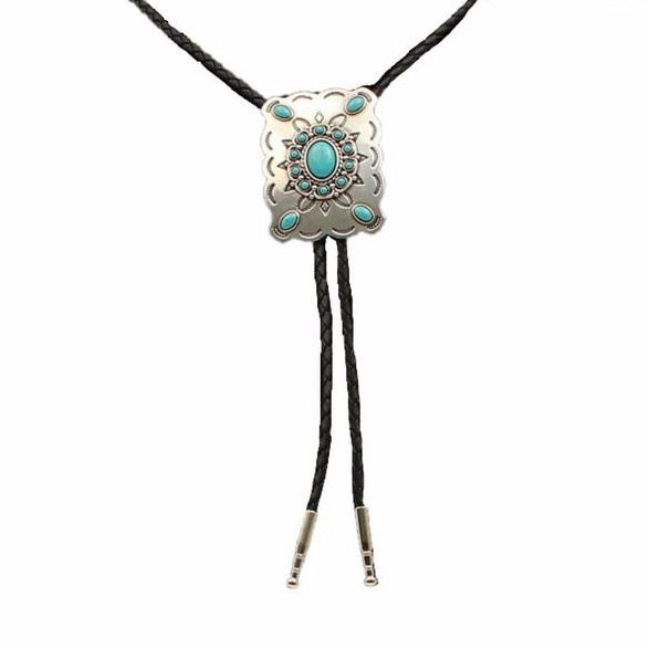 Silver and Turquoise Rectangle Bolo Tie