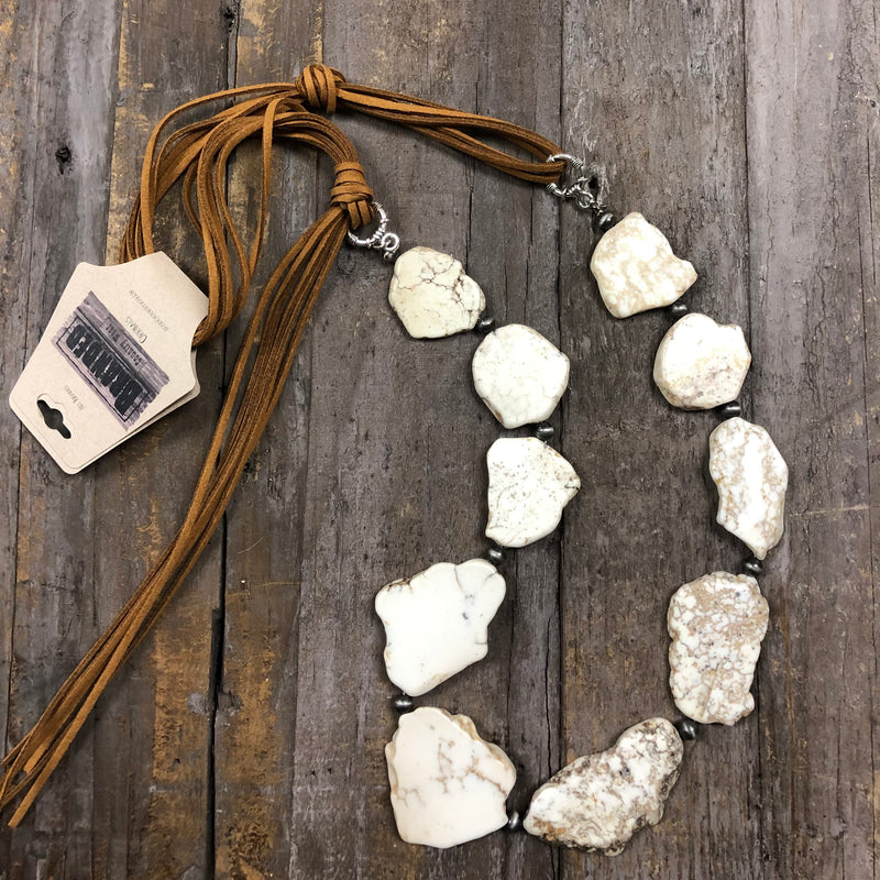 White Turquoise Stone Slab Necklace
