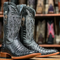 Tanner Mark Men's "Lufkin" Caiman Print Western Boot-Black