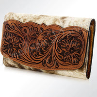 American Darling Tooled Leather and Hair on Hide Leather Snap Clutch