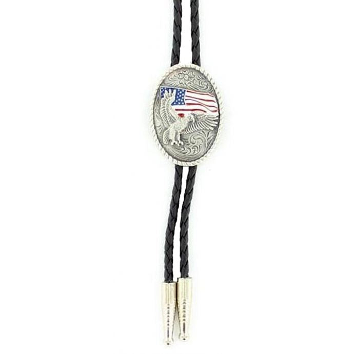 Eagle and American Flag Oval Bolo Tie