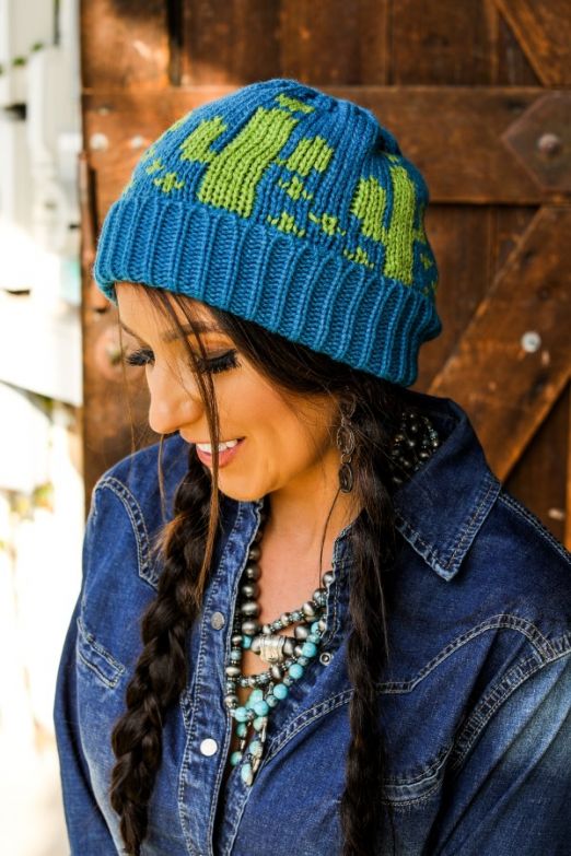 L & B Cactus Knit Beanie- Teal and Olive