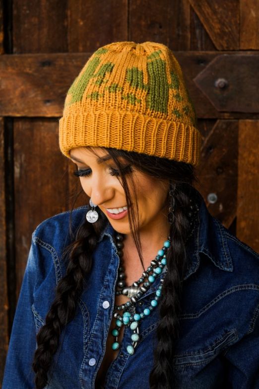 L & B Cactus Knit Beanie- Mustard and Olive