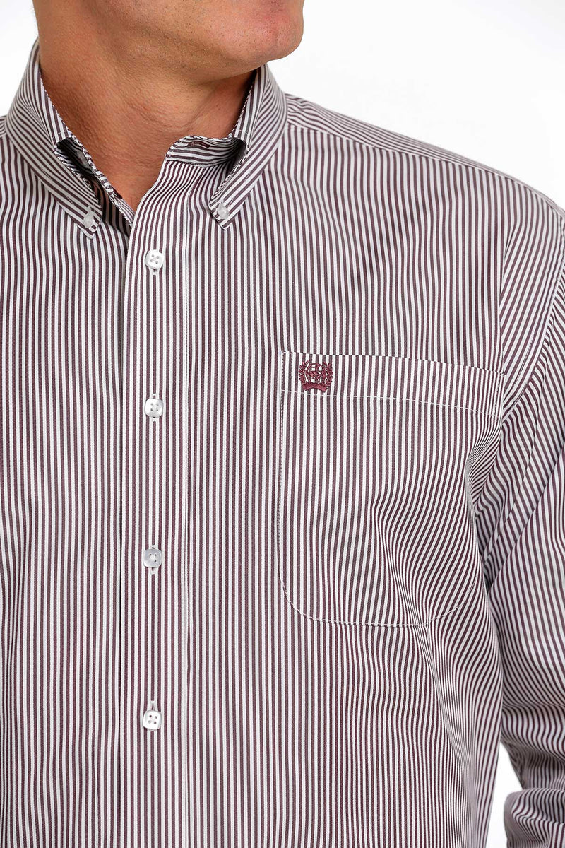 Cinch Men's White and Purple Stripe Long Sleeve Western Shirt