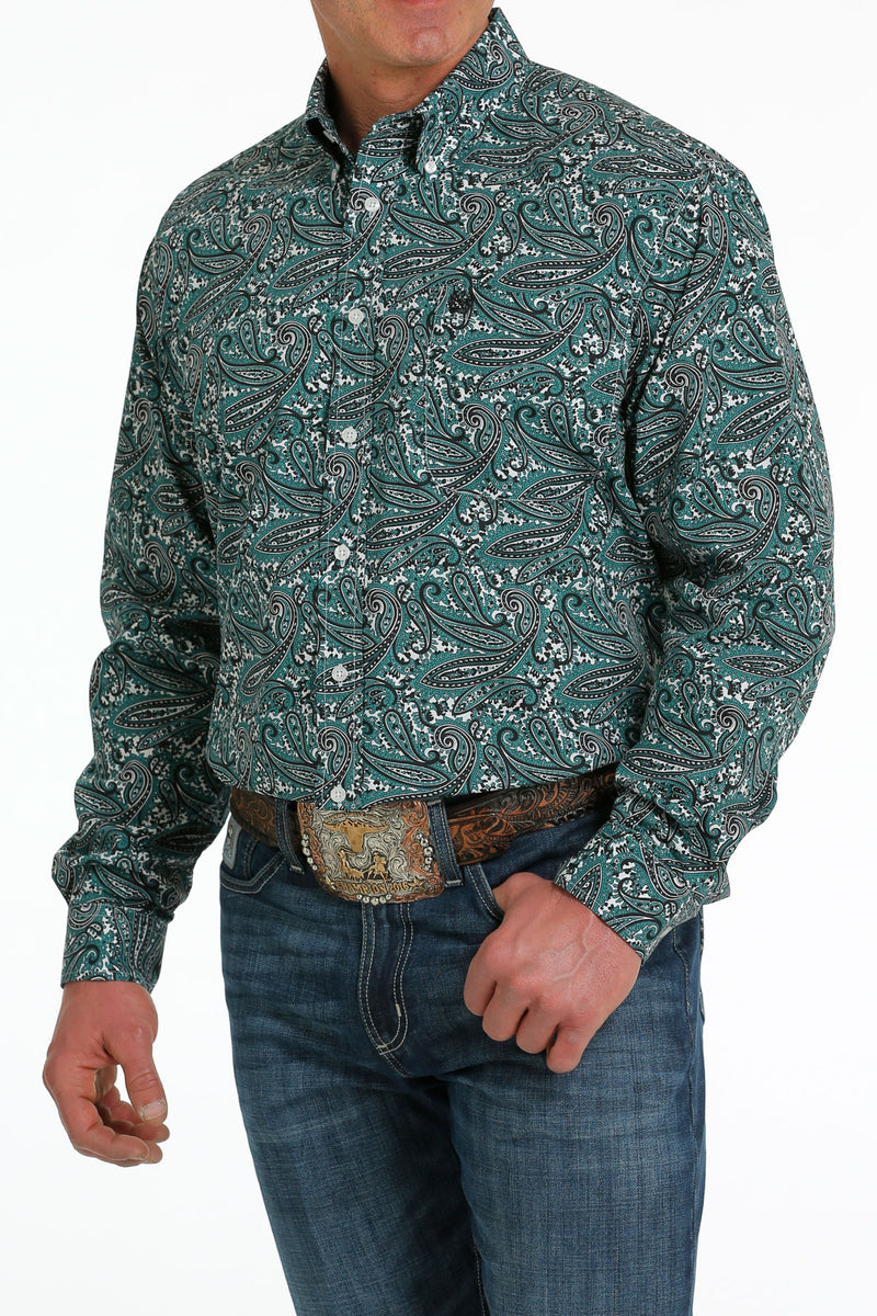 Cinch Men's Green And Black Paisley Long Sleeve Western Shirt