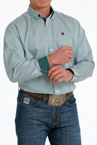 Cinch Men's White and Teal Striped Long Sleeve Western Shirt