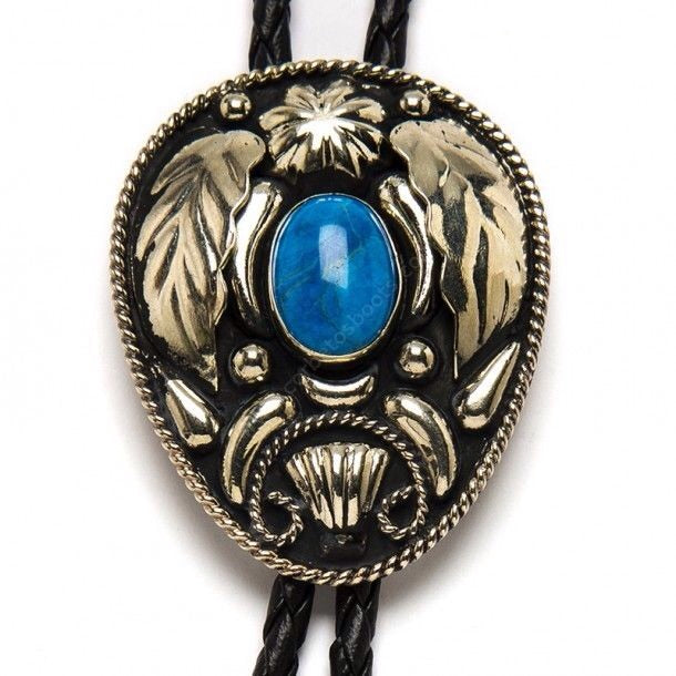 Turquoise Stone Leaves Bolo Tie