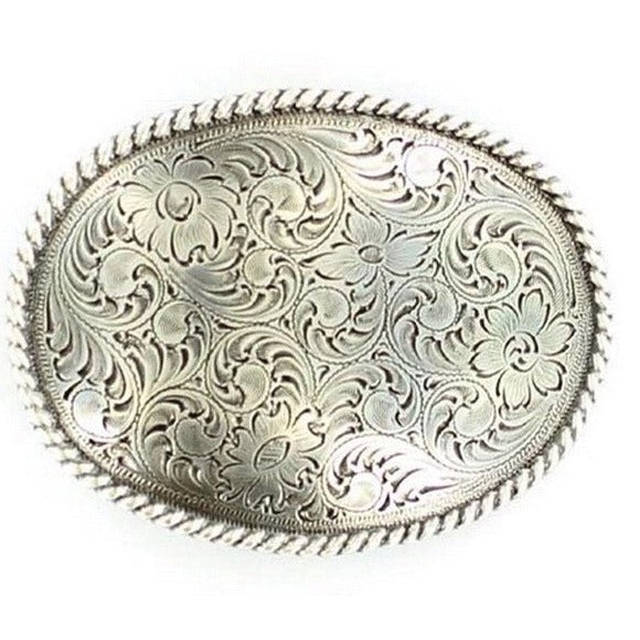 Nocona Sliver Floral Scrolled Oval Belt Buckle