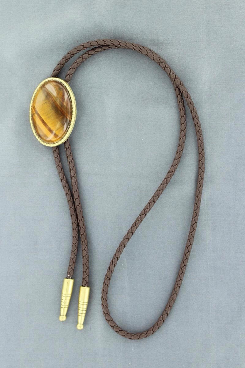 Gold Rope Edge Tiger Eye Oval Bolo Tie