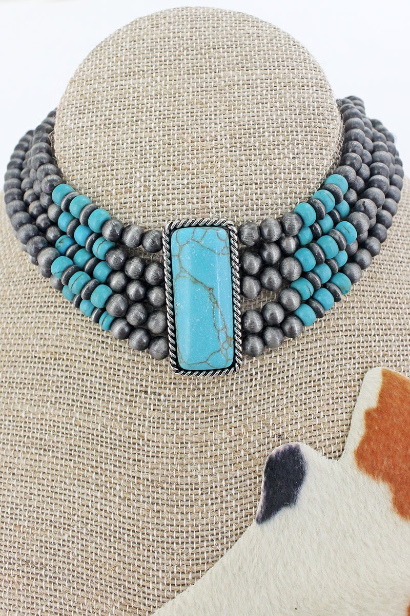 Wind River Bar Turquoise and Navajo Pearl Choker