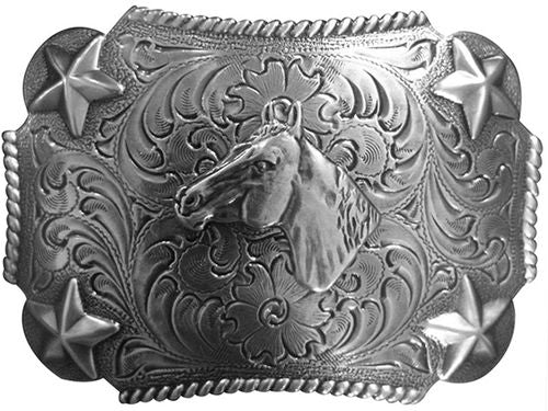Nocona Youth Silver Rectangular Horse Star Belt Buckle